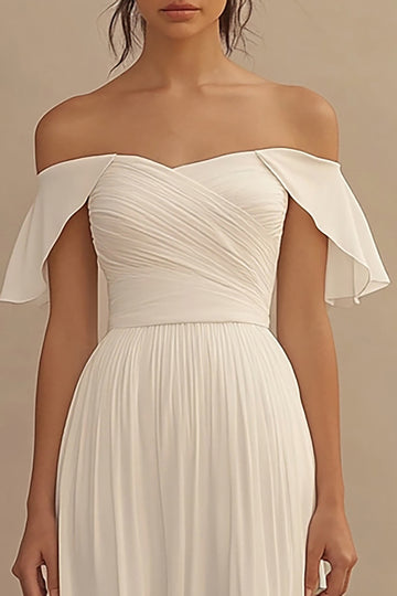 Off The Shoulder Ivory Wedding Dress with Ruffles